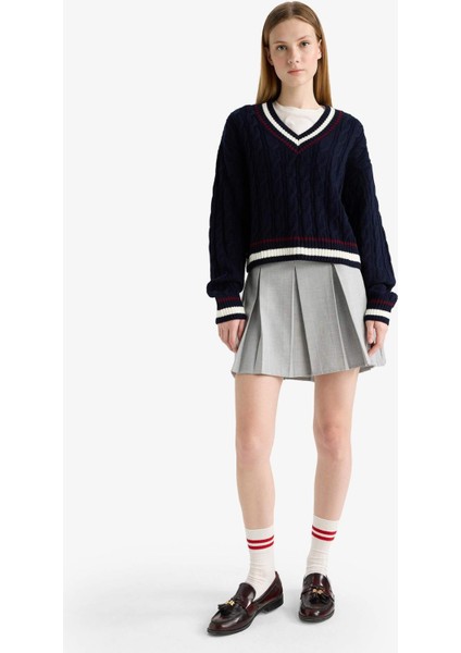 Coool Regular Fit V Yaka Saç Örgülü Triko Kazak C7321AX25WN fırsatları