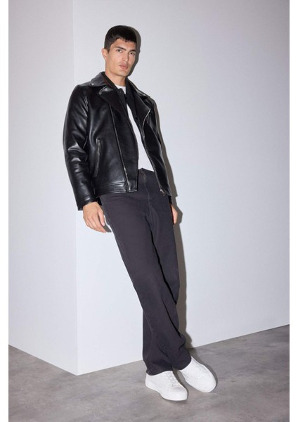 Su ve Rüzgar İtici Slim Fit Dar Kesim Mevsimlik Astarlı Fermuarlı İç Cepli Suni Deri Biker Mont C5715AX25AU fiyatları
