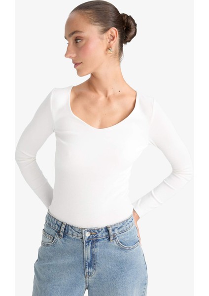 Slim Fit Dar Kesim Basic Düz Modal Uzun Kollu Tişört F7153AX25AU fırsatları