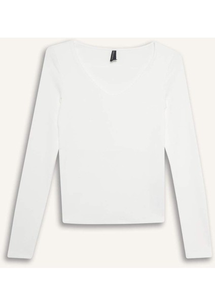 Slim Fit Dar Kesim Basic Düz Modal Uzun Kollu Tişört F7153AX25AU