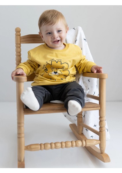 Lcw Baby Sari Bisiklet Yaka Uzun Kollu Baskılı Erkek Bebek Sweatshirt ve Eşofman Alt 2'li Takım