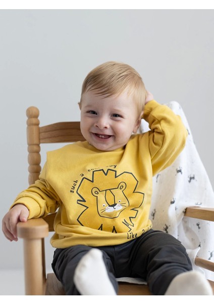 Lcw Baby Sari Bisiklet Yaka Uzun Kollu Baskılı Erkek Bebek Sweatshirt ve Eşofman Alt 2'li Takım fiyatları