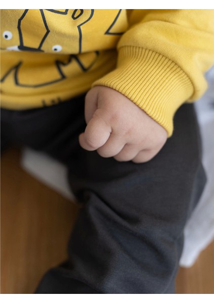 Lcw Baby Sari Bisiklet Yaka Uzun Kollu Baskılı Erkek Bebek Sweatshirt ve Eşofman Alt 2'li Takım fırsatları