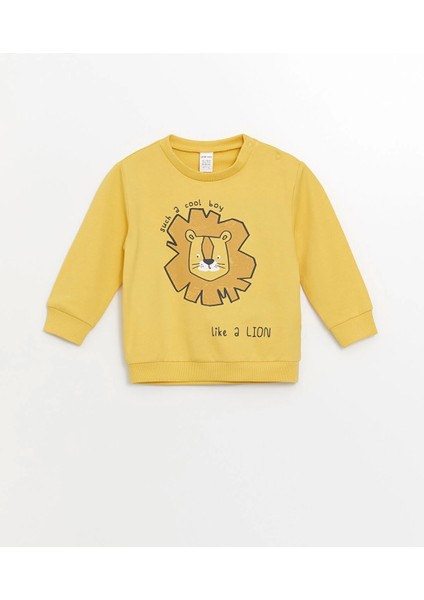 Lcw Baby Sari Bisiklet Yaka Uzun Kollu Baskılı Erkek Bebek Sweatshirt ve Eşofman Alt 2'li Takım