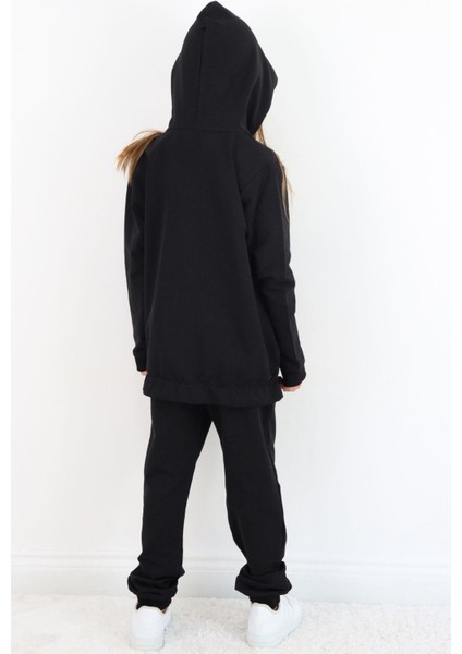 Kız Çocuk Eşofman Takım Taş Işlemeli Kalp 4-9 Yaş, Siyah fırsatları