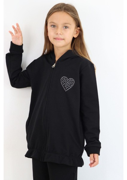 Kız Çocuk Eşofman Takım Taş Işlemeli Kalp 4-9 Yaş, Siyah indirimleri