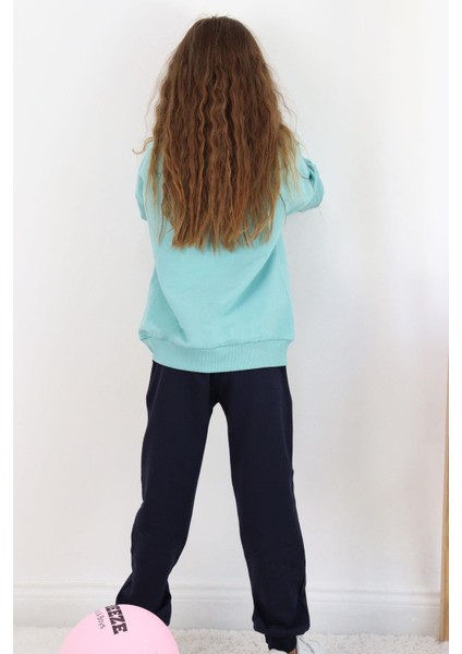 Kız Çocuk Eşofman Takım Slogan Temalı Püsküllü Çiçek Nakışlı 4-9 Yaş, Su Yeşili fiyatları