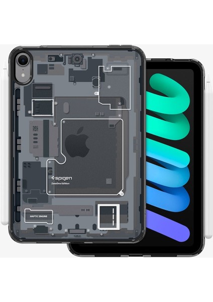 Apple iPad mini 7 (2024) / mini 6 (2021) ile Uyumlu Kılıf Sararma Karşıtı DuraClear™ Hava Kanalı Teknolojisi™ Askeri Sınıf Koruma Zero One Black Tasarım Kapak - ACS09162