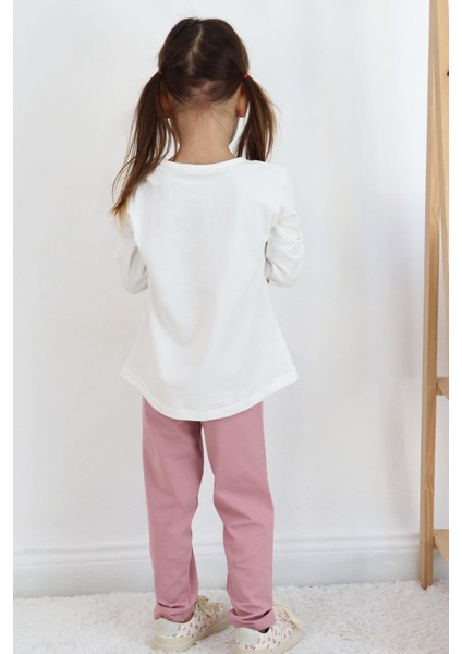 Kız Çocuk Taytlı Takım Sevimli Ayıcık Nakışlı Pullu 1.5-5 Yaş, Ekru fiyatları