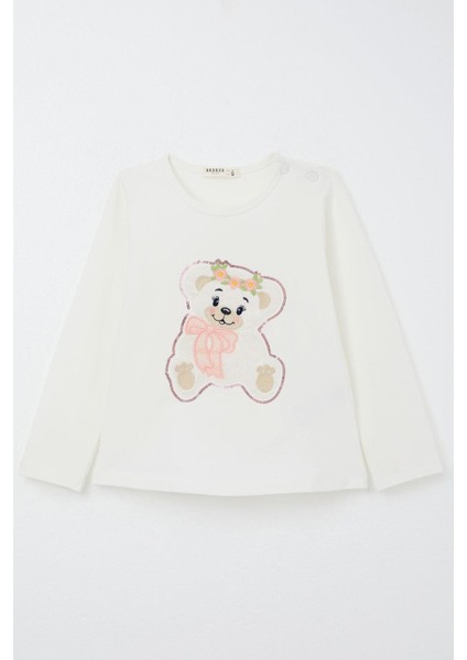 Kız Çocuk Taytlı Takım Sevimli Ayıcık Nakışlı Pullu 1.5-5 Yaş, Ekru indirimleri