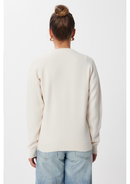 Nakış Işlemeli Boncuklu Triko Hırka LNX0006 Krem indirimleri