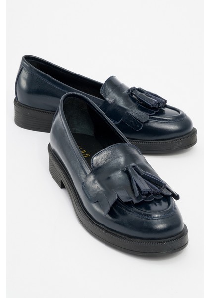 Milina Laci Rugan Püsküllü Hakiki Deri Kadın Loafer Ayakkabı