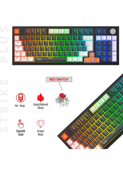Strike Plus Mekanik Klavye Hot Swap Anti Ghosting Türkçe Örgü Kablo Oyuncu Klavyesi fiyatları