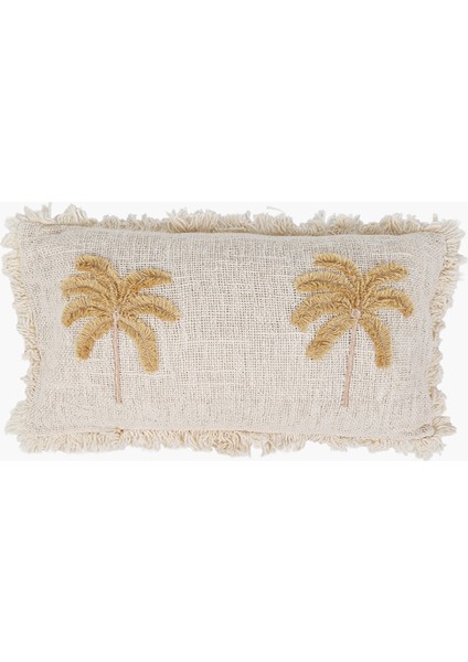 Natural Keten Palmiye Nakışlı Dikdörtgen Kırlent