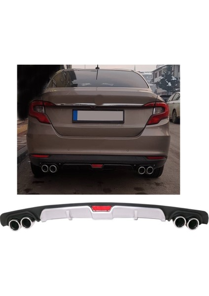Fiat Egea Uyumlu Body Kit Difüzör 4 Çıkış Gri Yuvarlak