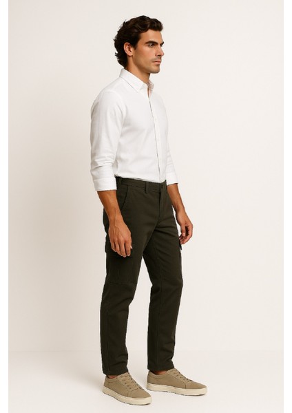 Düz Paça Kargo Cepli Arka Cep Kapaklı Likralı Keten Gabardin Pantolon