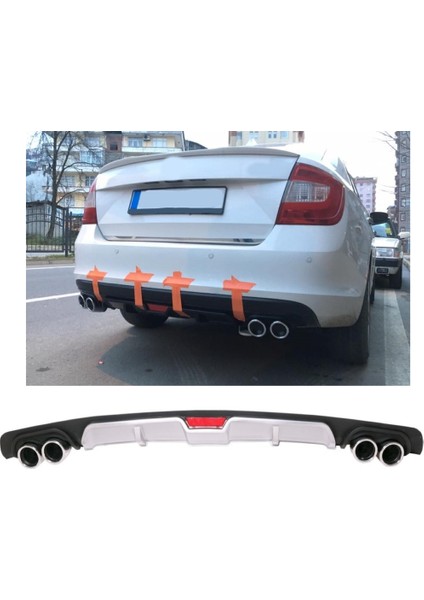 Skoda Rapid Uyumlu Body Kit Difüzör 4 Çıkış Gri Yuvarlak