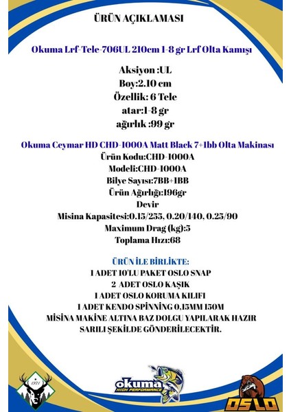 Lrf Tele 213CM 1-8gr Okuma Ceymar Chd 1000A Lrf Olta Seti fiyatları