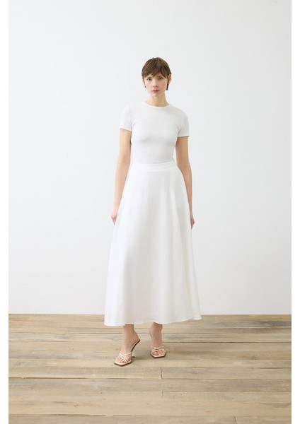 Terzi Dükkanı Minimalist Midi Keten Etek - Yüksek Bel - Günlük & Şık