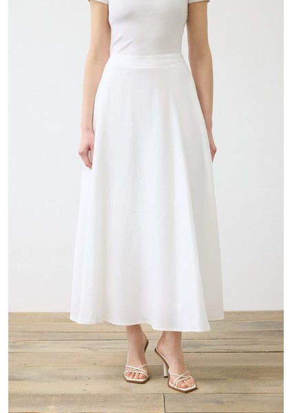 Terzi Dükkanı Minimalist Midi Keten Etek - Yüksek Bel - Günlük & Şık fiyatları