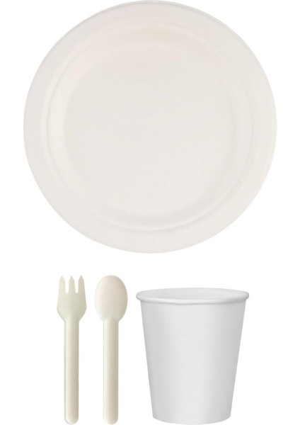 Ekolojik 48 Kişilik Parti Piknik Sofra Sunum Seti - Doğal Tabak Bardak Çatal Kaşık Takımı - 18 cm