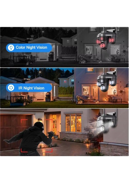 4 Kameralı (3 Motorlu+ 1 Sabit) Wifi 16MP Akıllı Gece Görüşlü Sesli Kamera Türkçe Uzaktan İzleme