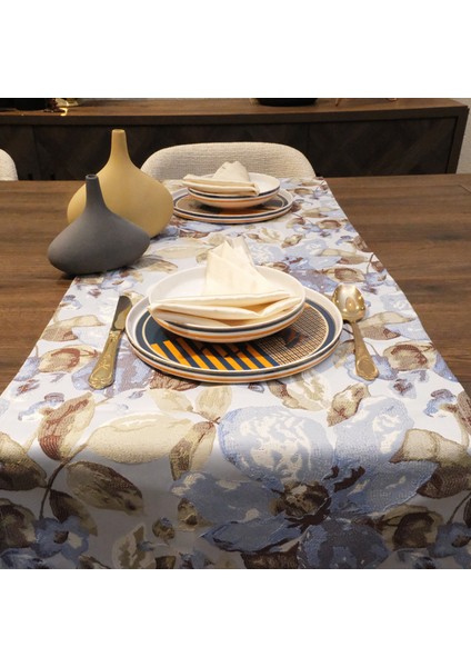Jakarlı Dokuma Dekoratif Runner 45 x 140 cm Mavi Çiçekli fırsatları