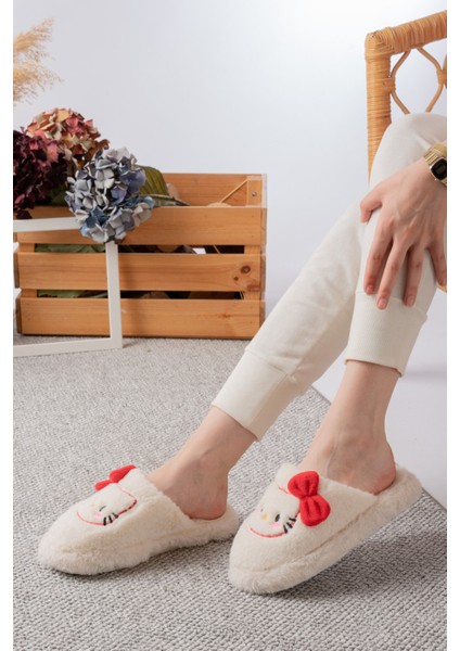 Figürlü Kurdela Detaylı | Fiyonklu Kışlık Unisex Ev Terliği modelleri