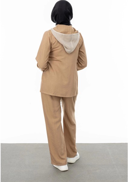 Belden Allerli Fileli Pantolon Takım - Camel