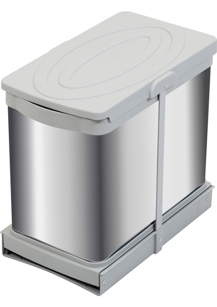 12+12 Litre Gri Teleskopik Raylı Paslanmaz Çöp Kovası (P-9455)