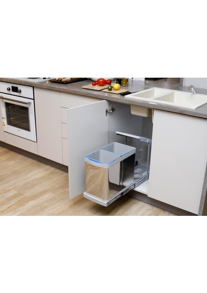 12+12 Litre Gri Teleskopik Raylı Paslanmaz Çöp Kovası (P-9455) modelleri