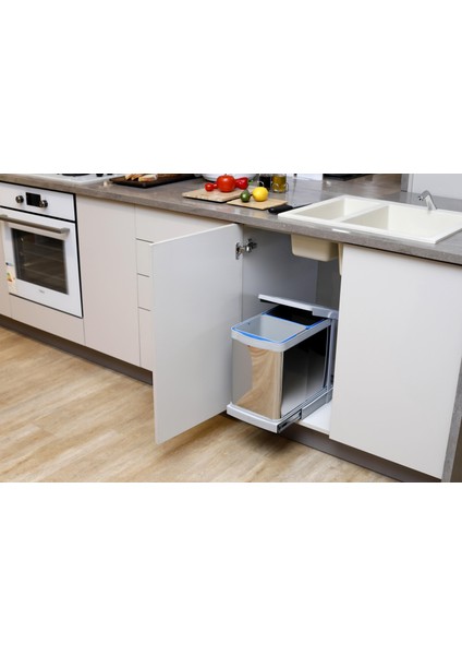 12+12 Litre Gri Teleskopik Raylı Paslanmaz Çöp Kovası (P-9455) fırsatları