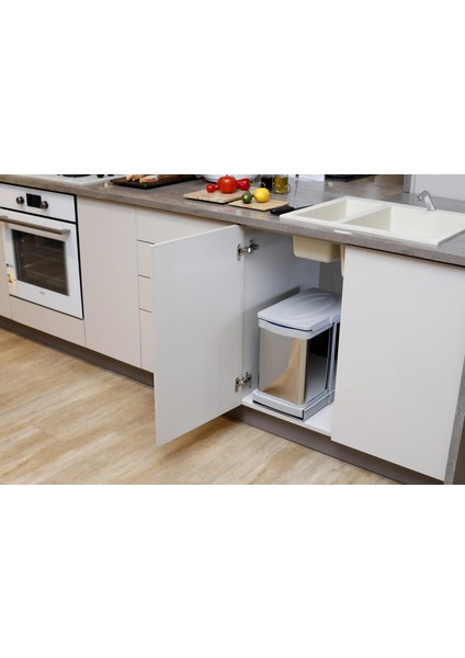 12+12 Litre Gri Teleskopik Raylı Paslanmaz Çöp Kovası (P-9455) indirimleri