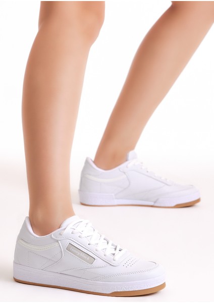 Unisex Beyaz Rahat Kalıp Poli Taban Bağcıklı Spor Ayakkabı fiyatları