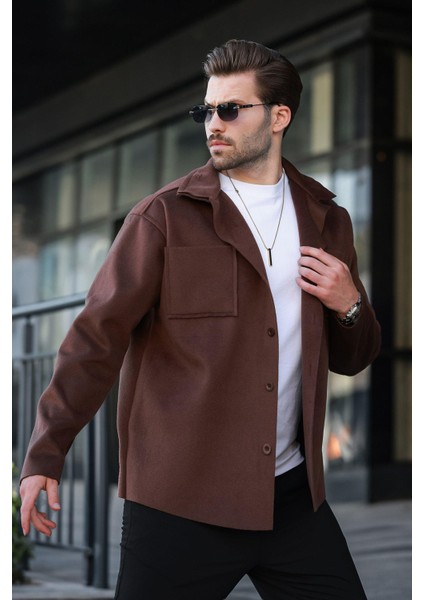 Kahverengi Cepli Basic Erkek Polar Gömlek E6764