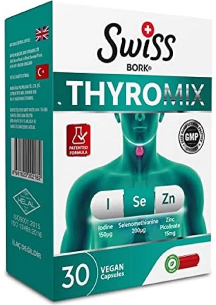 Swiss Bork Thyromix 30 Kapsül – Iyot, Selenyum & Çinko Pikolinat ile Tiroid, Vücut Direnci Desteği