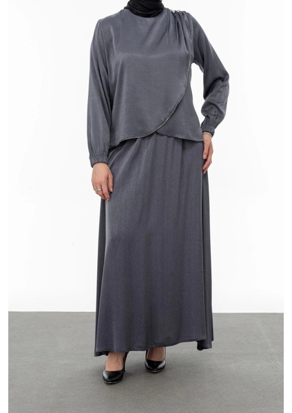 Taş Biye Detaylı Etek Takım - Gri fiyatları