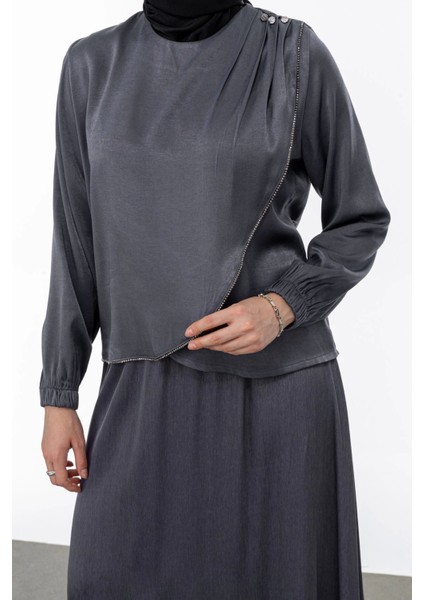 Taş Biye Detaylı Etek Takım - Gri fırsatları