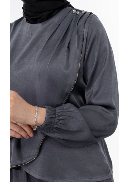 Taş Biye Detaylı Etek Takım - Gri indirimleri