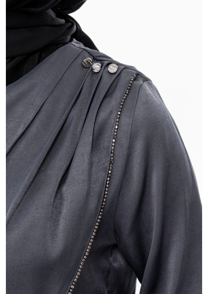 Taş Biye Detaylı Etek Takım - Gri