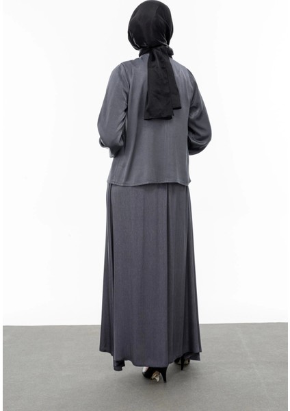 Taş Biye Detaylı Etek Takım - Gri