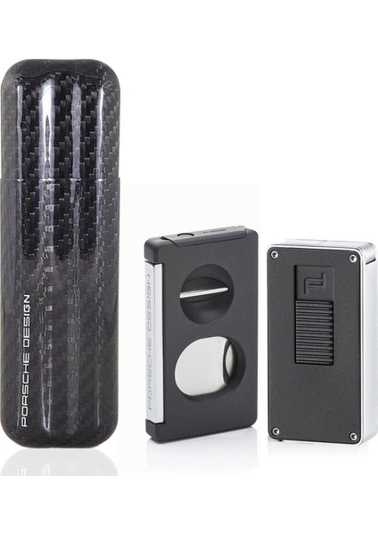 Karbon Fiber Puro Kılıfı 2li Double Kesici ve Jet Puro Çakmak Seti Grey P3626-3648