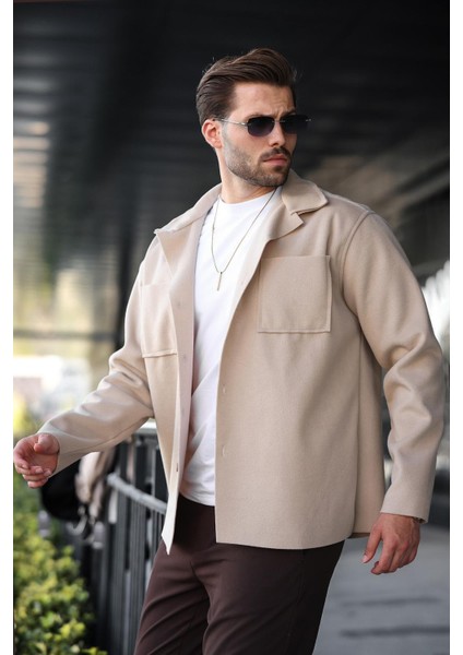 Bej Cepli Basic Erkek Polar Gömlek E6764