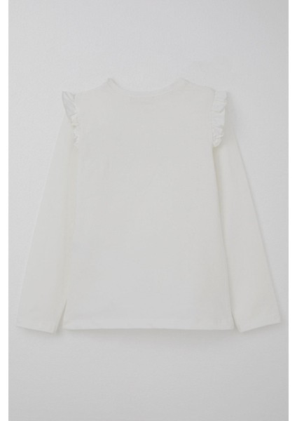 Kız Çocuk Uzun Kollu Tişört Işıltılı Taş Işleme Detaylı 4-10 Yaş, Ekru modelleri
