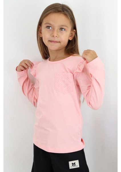 Kız Çocuk Uzun Kollu Tişört Basic Güpürlü 3-8 Yaş, Pembe fiyatları