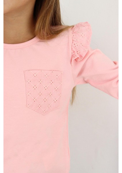 Kız Çocuk Uzun Kollu Tişört Basic Güpürlü 3-8 Yaş, Pembe modelleri