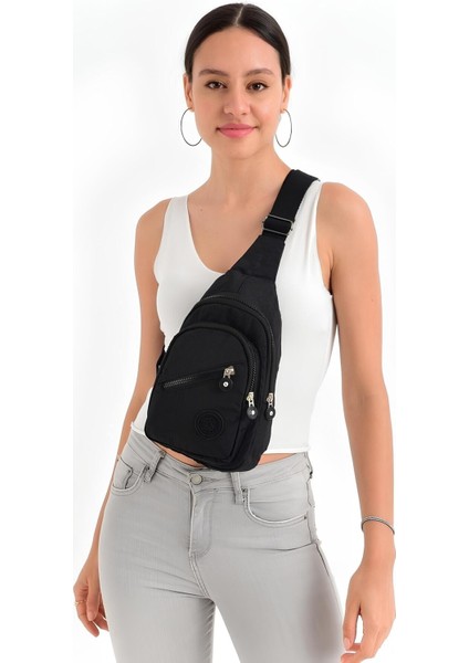 Unisex Siyah Krinkıl Çapraz Askılı Bel Omuz Çanta