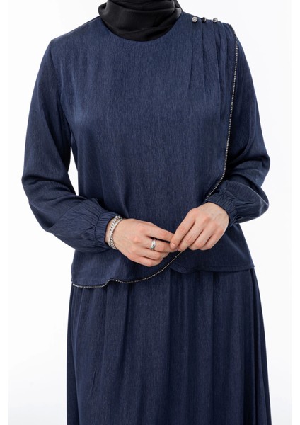 Taş Biye Detaylı Etek Takım - Lacivert fırsatları