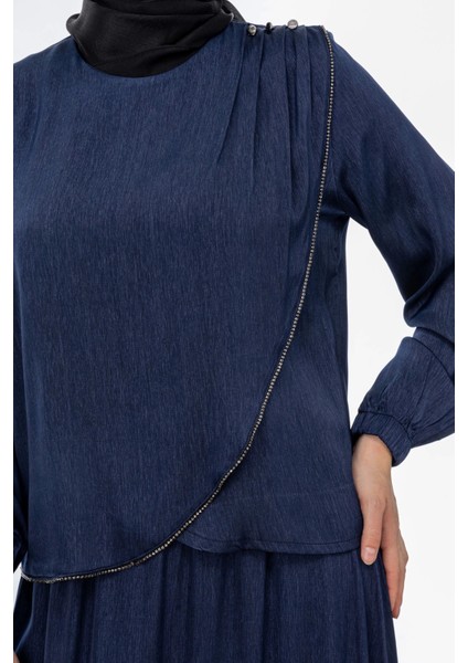 Taş Biye Detaylı Etek Takım - Lacivert indirimleri