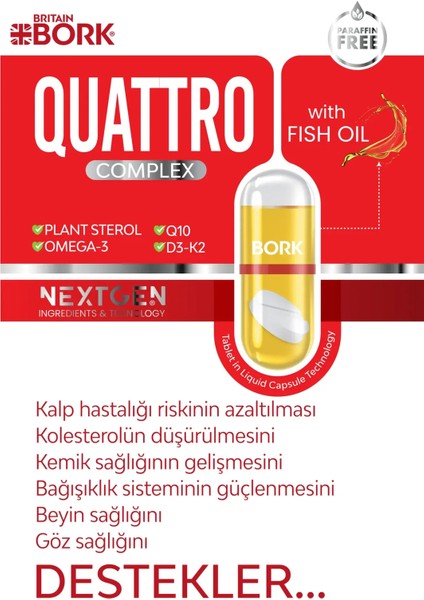 Quattro 30 Parafinsiz Sızdırmaz Liborcaps Coq-10 Koenzim Q10 Omega 3 Balık Yağı D3-K2 Doğal Sterol fiyatları